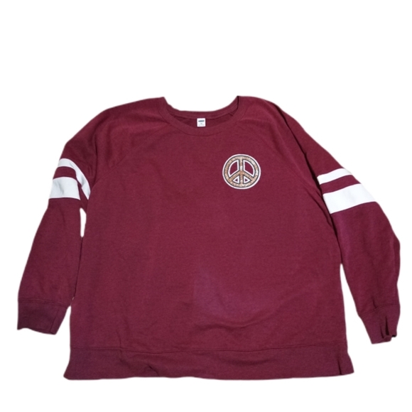Old Navy Burgundy Knit Sweater Peace Graphic Logo - Picture 4 of 4